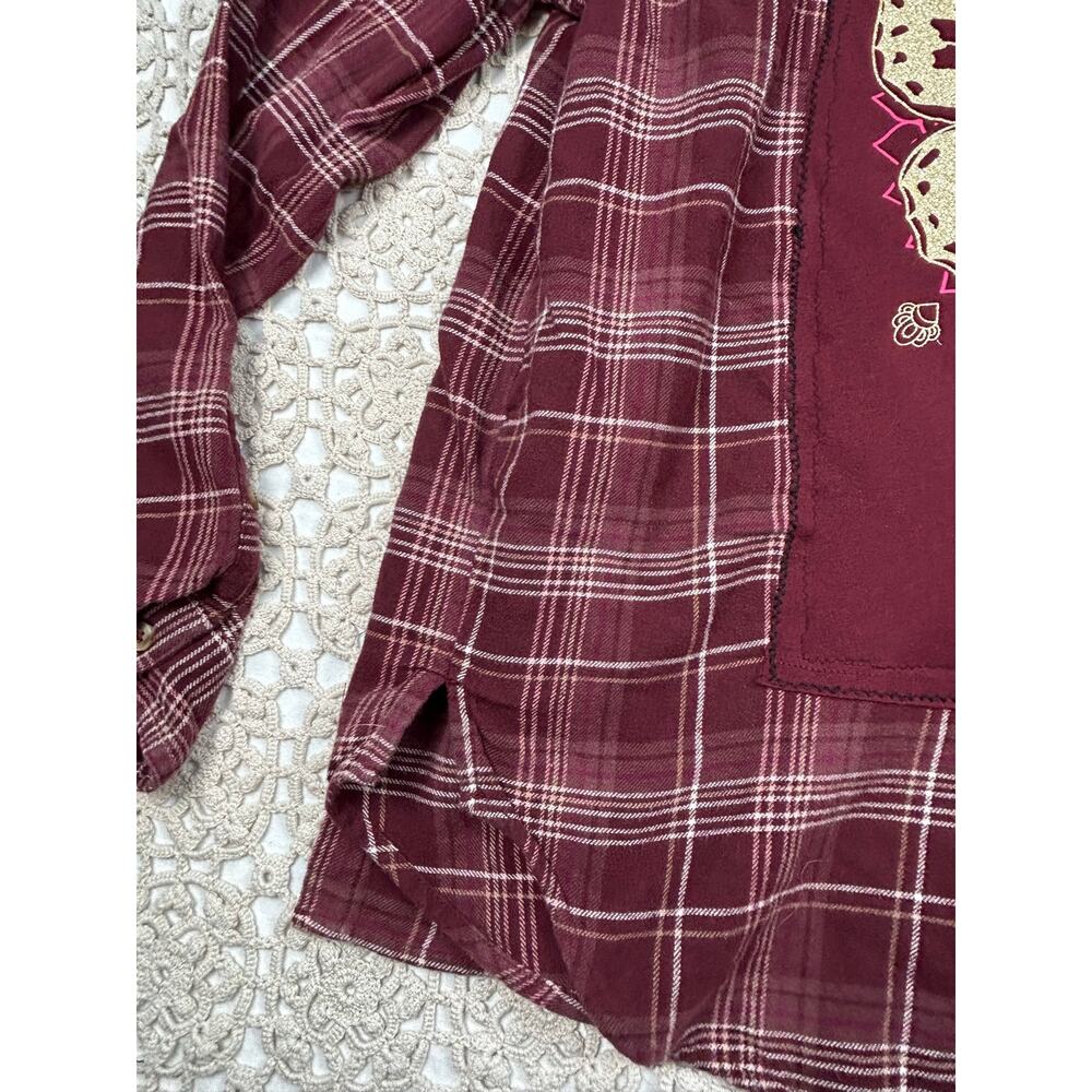 SONOMA Burgundy Wine Plaid Upcycled Butterfly Flannel Shirt Size Small - Picture 5 of 11